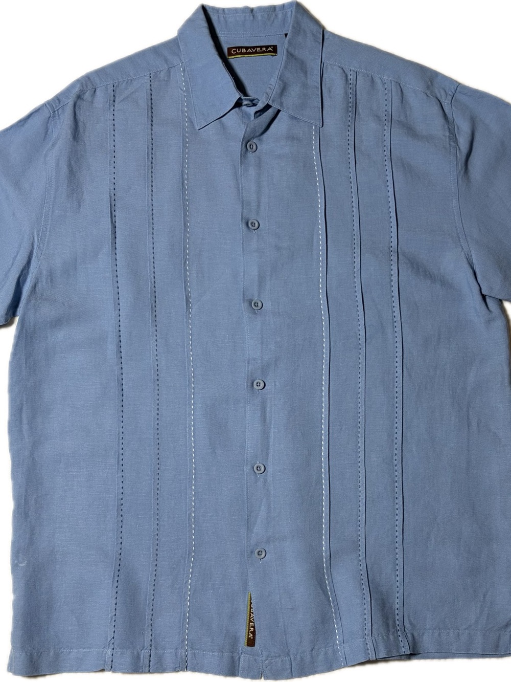 Cubavera Light Blue Short-Sleeve Guayabera Button-Down Pin Tuck Shirt Sz L